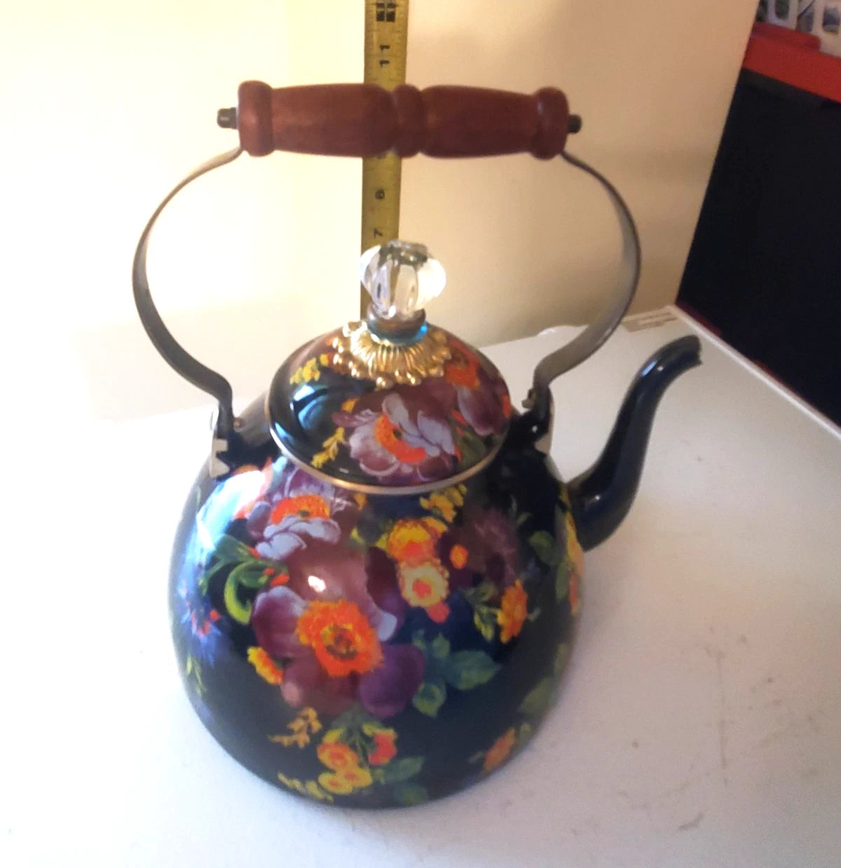 Mackenzie-Childs Black Flower Market Teapot Halloween Autumn Fall 3 QT Quart