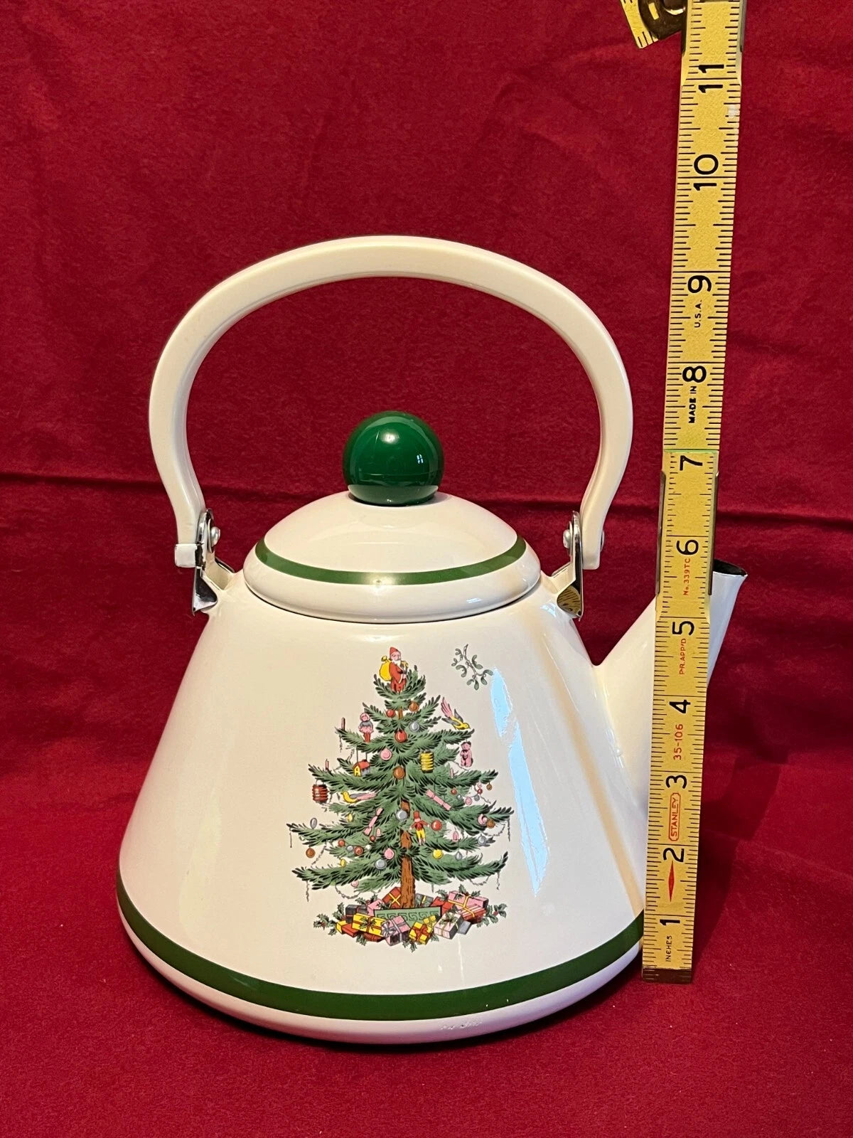 Vintage Spode Christmas Tree Enamel Teapot Kettle With Lid Good Condition
