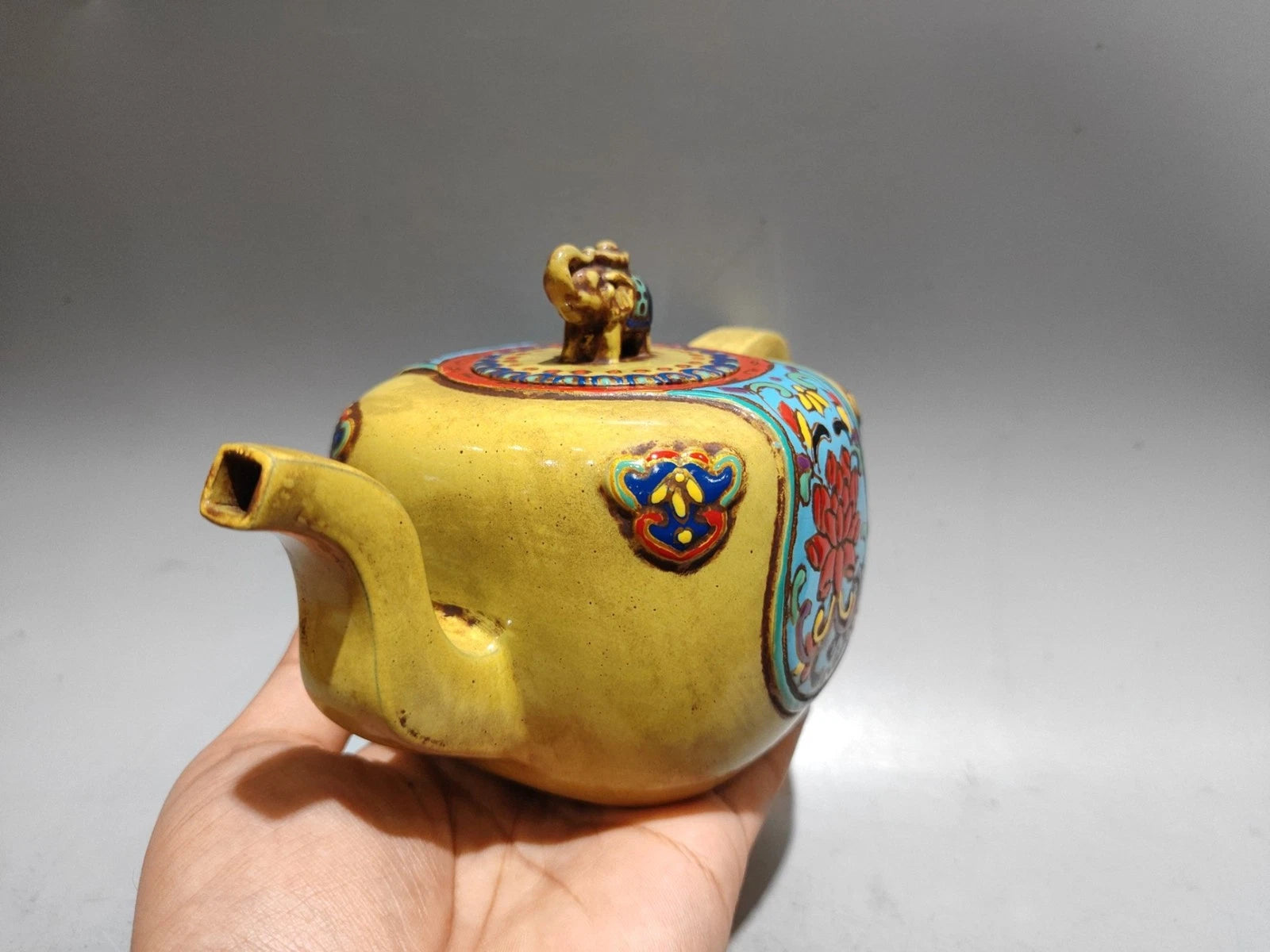 Yixing Purple Clay Teapot Hand-Coiled Auction Oolong Tea Handcrafted Enamel