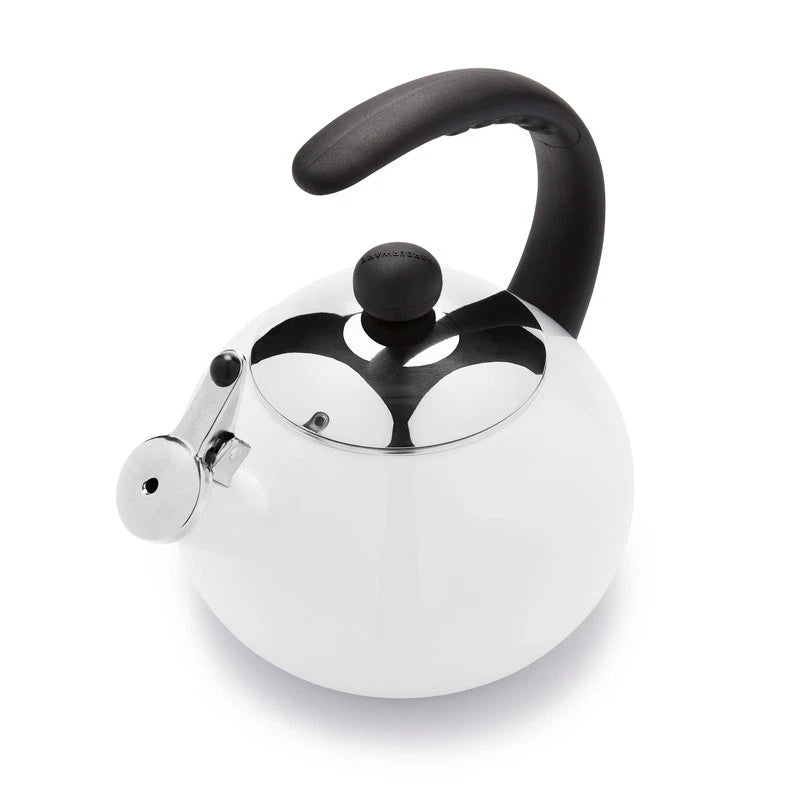 Porcelain Enamel Tea Kettle Stainless Steel Lid Bakelite Handle Stay Cool White