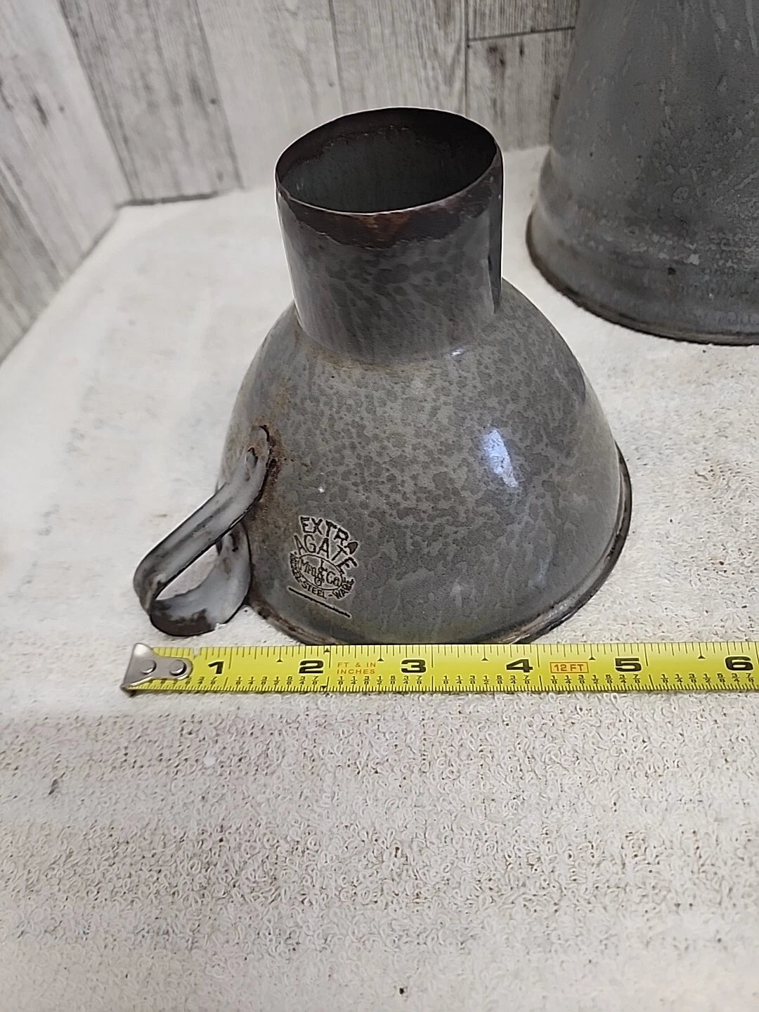 Stunning Vtg Grey Enamel Splatterware Lot Agate Can. Spout Teapot Bundt Pan Farm