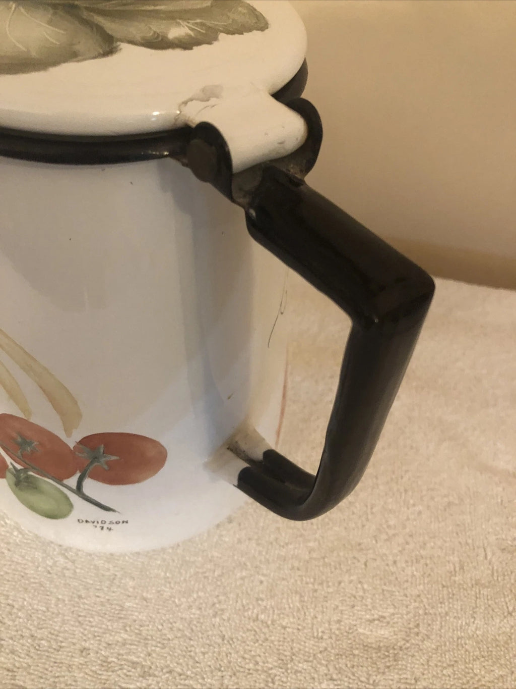 enamelware painted vegetables coffee pot signed davidson 1974