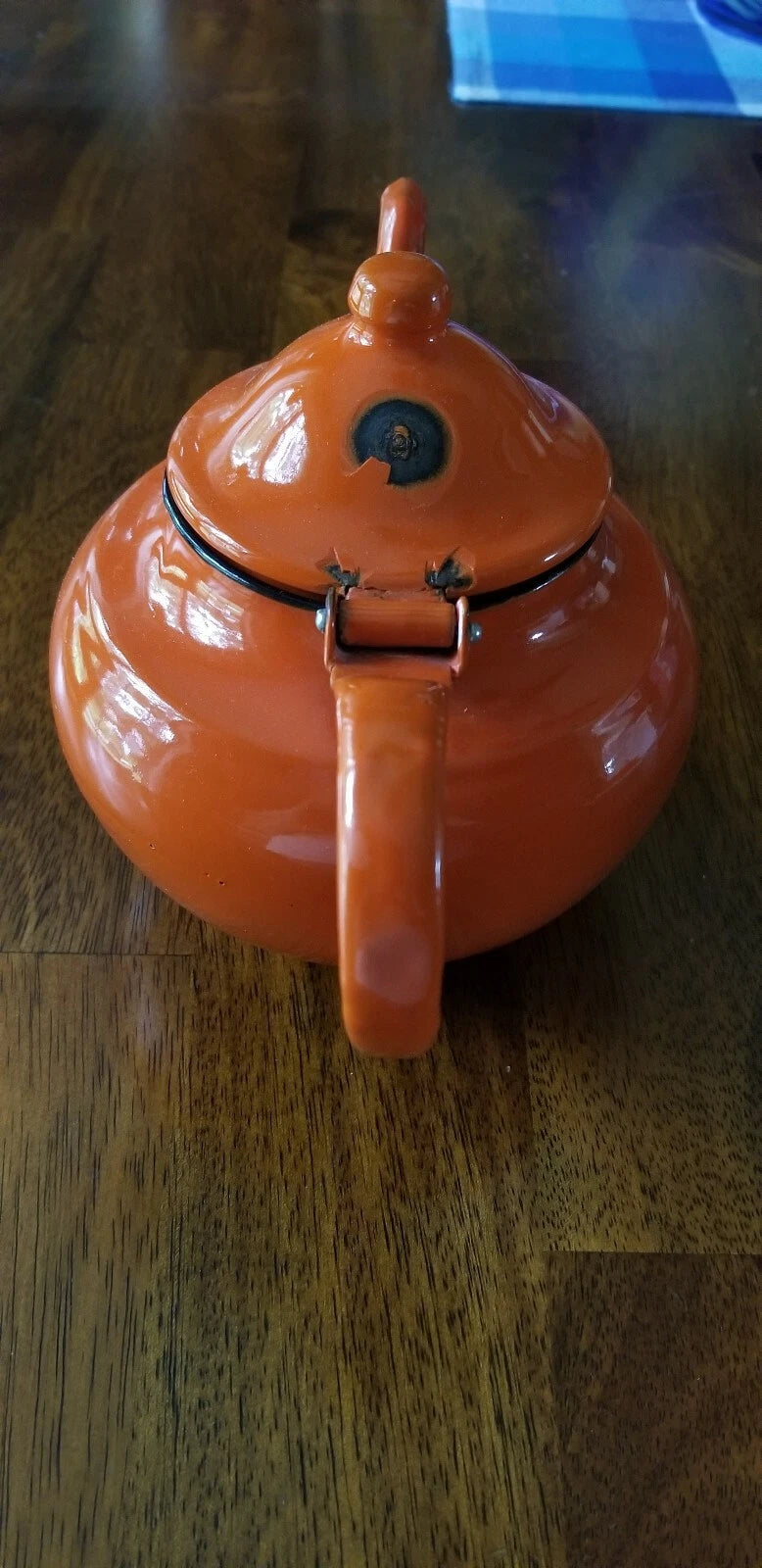 Vintage Orange with Black Rim Enamel teapot Kettles