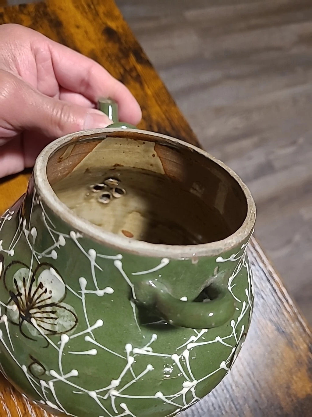 Vintage Japanese Teapot, Raised Pottery Enamel Detail,Does Have Chips