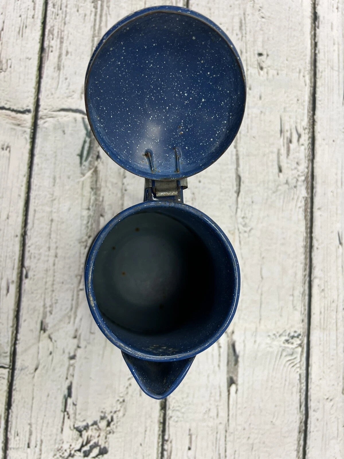 Vintage Blue White Speckled Enameled Graniteware Coffee Tea Pot Perculator W/Lid