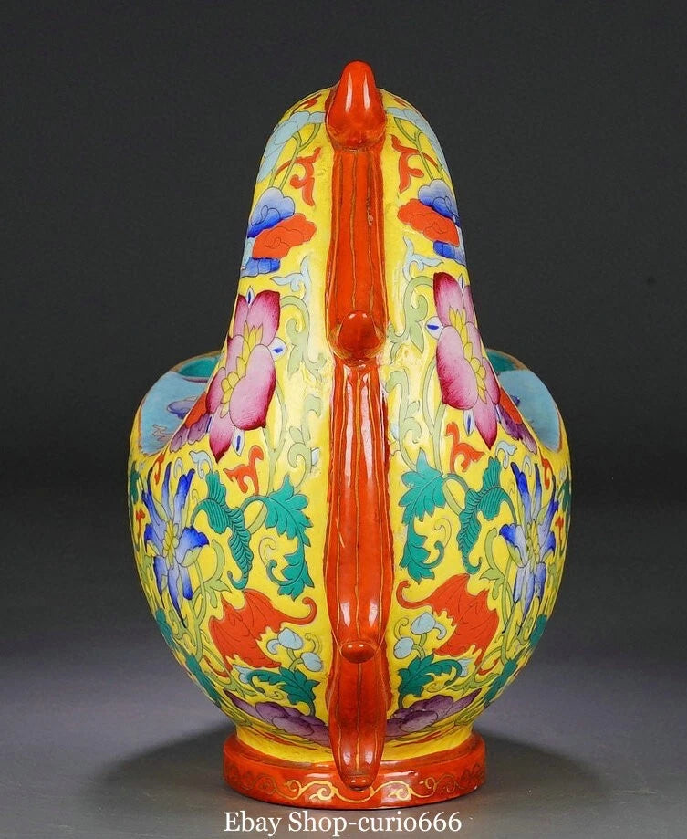 Qianlong Marked Colour Enamel Porcelain Gilt Flower Phoenix Bird Zun Kettle Pot