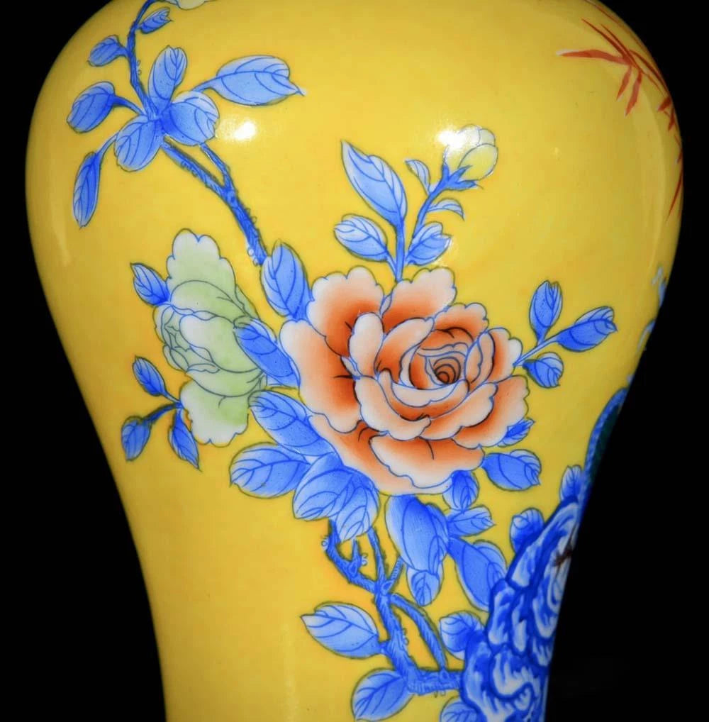 Qianlong Signed Pair Old Chinese Colour Enamel Vase W/peacock N3685
