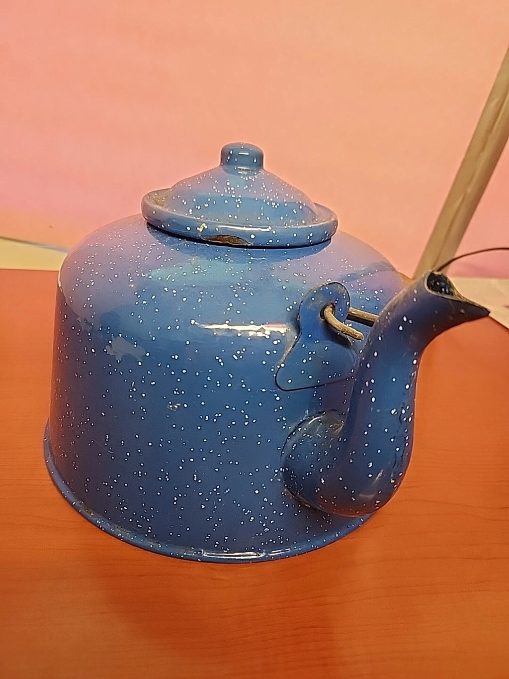 Vintage Antique Speckled Enamelware Teapot Tea Kettle Primitive Rustic Farmhouse
