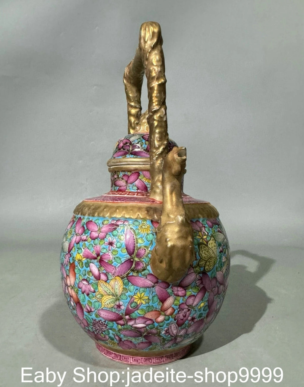 8.6" Yongzheng Dynasty Enamel Colour Porcelain Gilt Flower Phoenix Kettle Pot