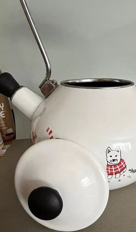 Martha Stewart  Enamel on Steel 2 Quart Christmas Tea Kettle Teapot Dogs As Is
