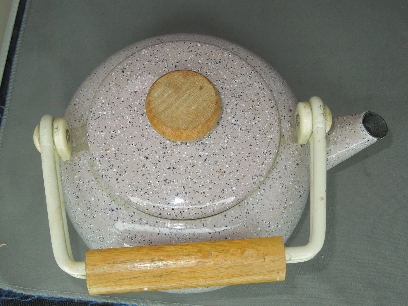 Vintage Granite / Enamel Ware purple Gray Speckled Coffee / Tea Pot Kettle 6”