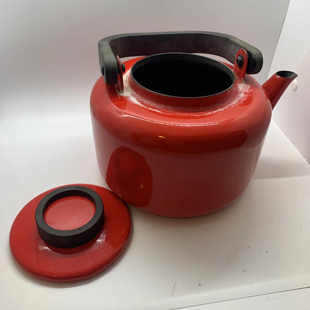 Mid century modern vintage Dansk Gunnar Cyren tea pot kettle early 70s enamelRed