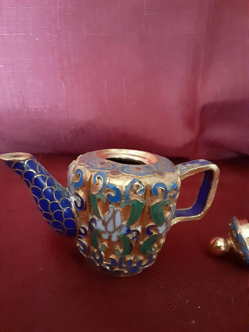 Cloisonne Enamel Miniature Teapot Hong Kong