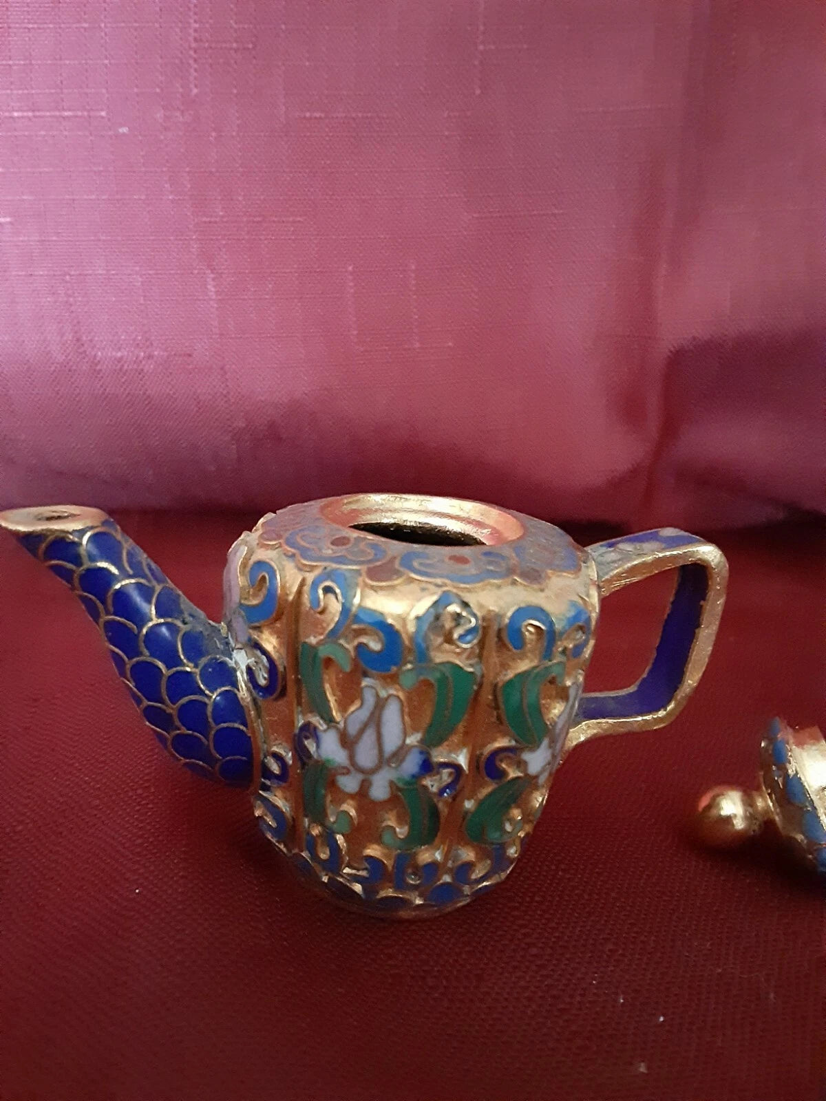 Cloisonne Enamel Miniature Teapot Hong Kong