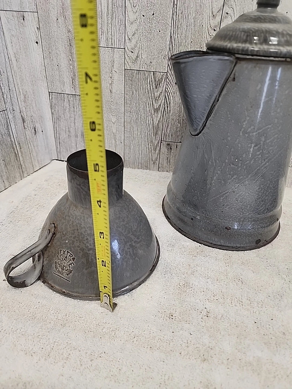 Stunning Vtg Grey Enamel Splatterware Lot Agate Can. Spout Teapot Bundt Pan Farm