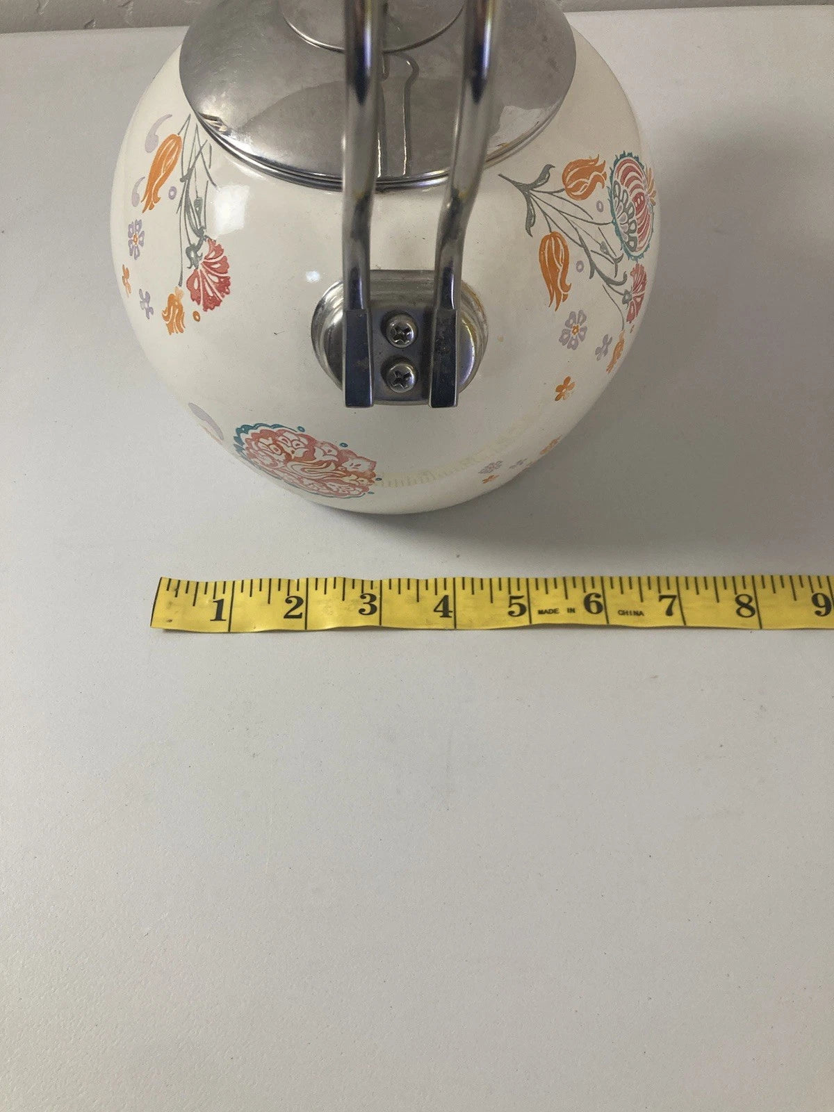 World Market White Orange Floral Pattern Oven Safe Tea Pot Kettle