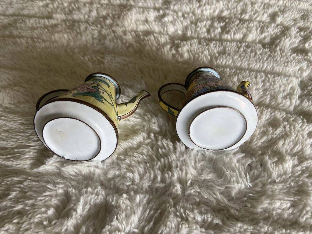 Collector’s Hand Painted Enamel Teapot Flowers  Butterflies Kelvin Chen Unsigned