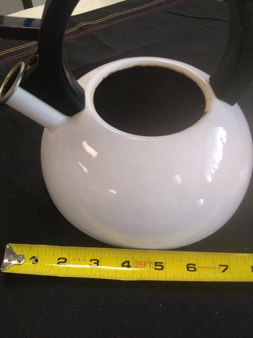 Vintage Copco Enamel Coated  White Tea Kettle Black Handle