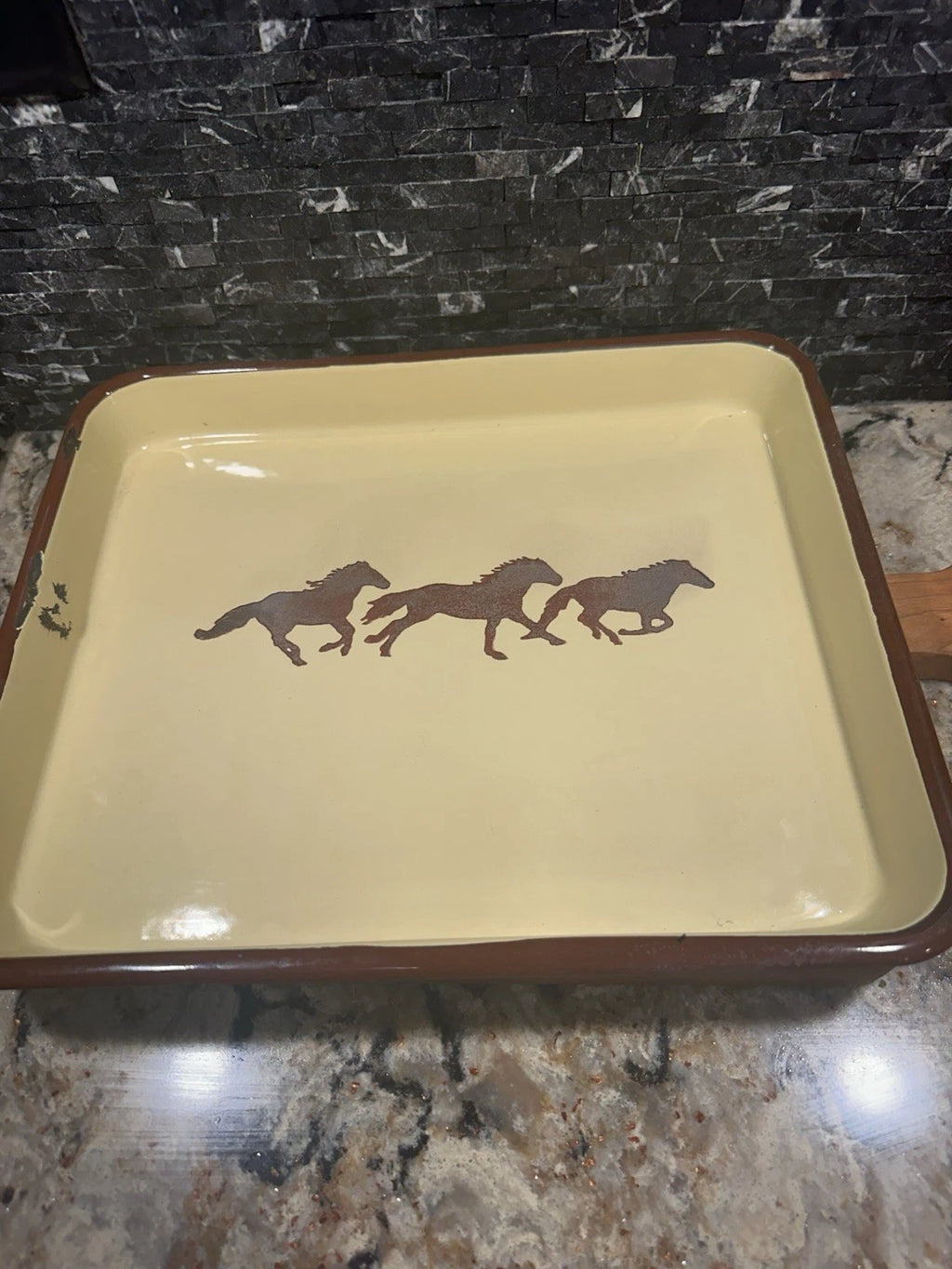 Vintage Cowboy Enamelware Coffee Pot Cups & Tray Set Western Creative Co-Op