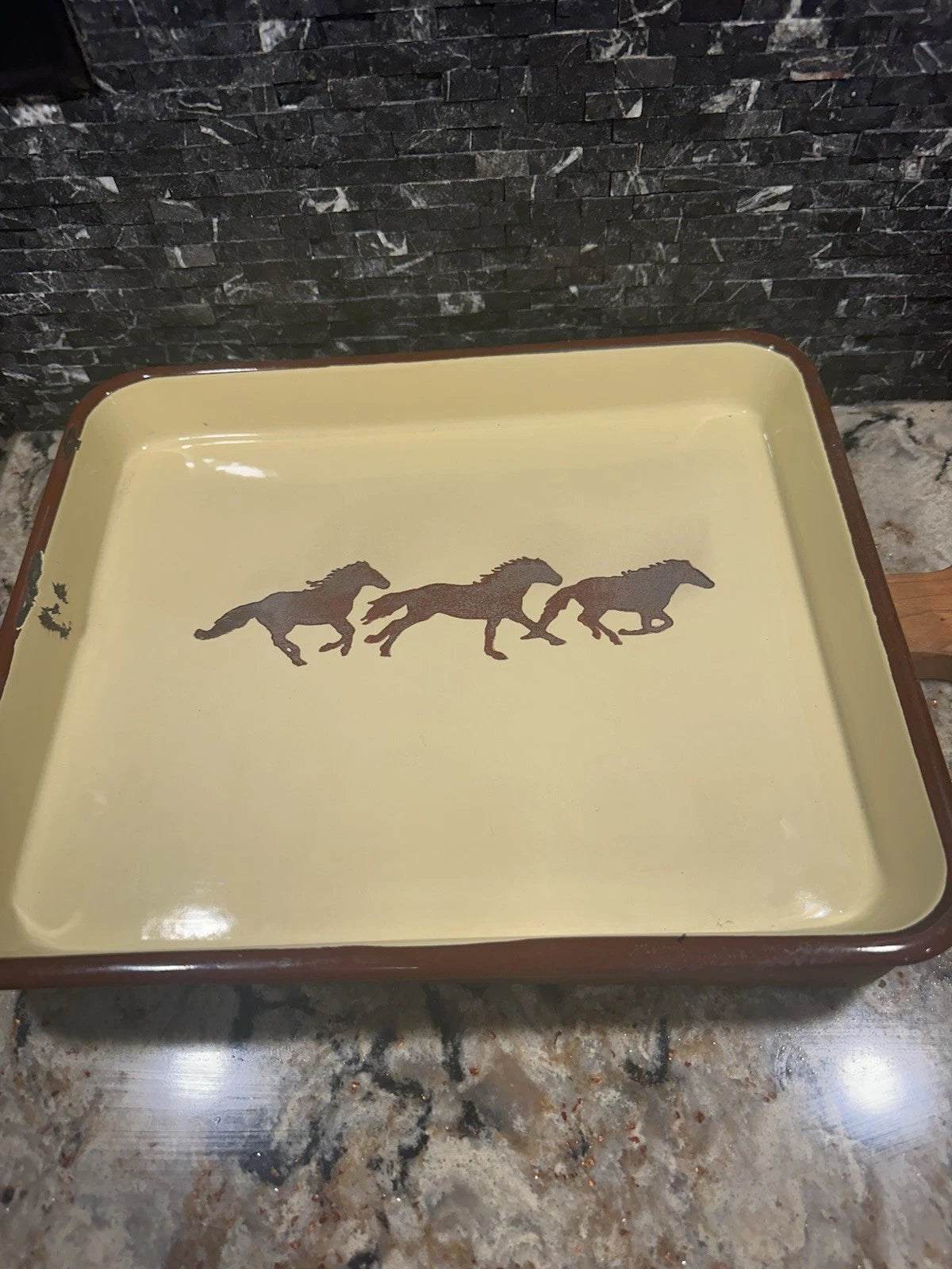 Vintage Cowboy Enamelware Coffee Pot Cups & Tray Set Western Creative Co-Op