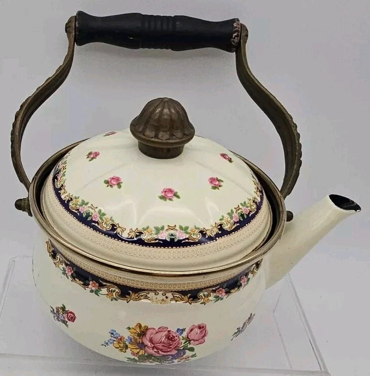 VTG 1960's Asta Fissler Enamelware 7 Piece Set Lidded Terrine Kettle Warmer Tray