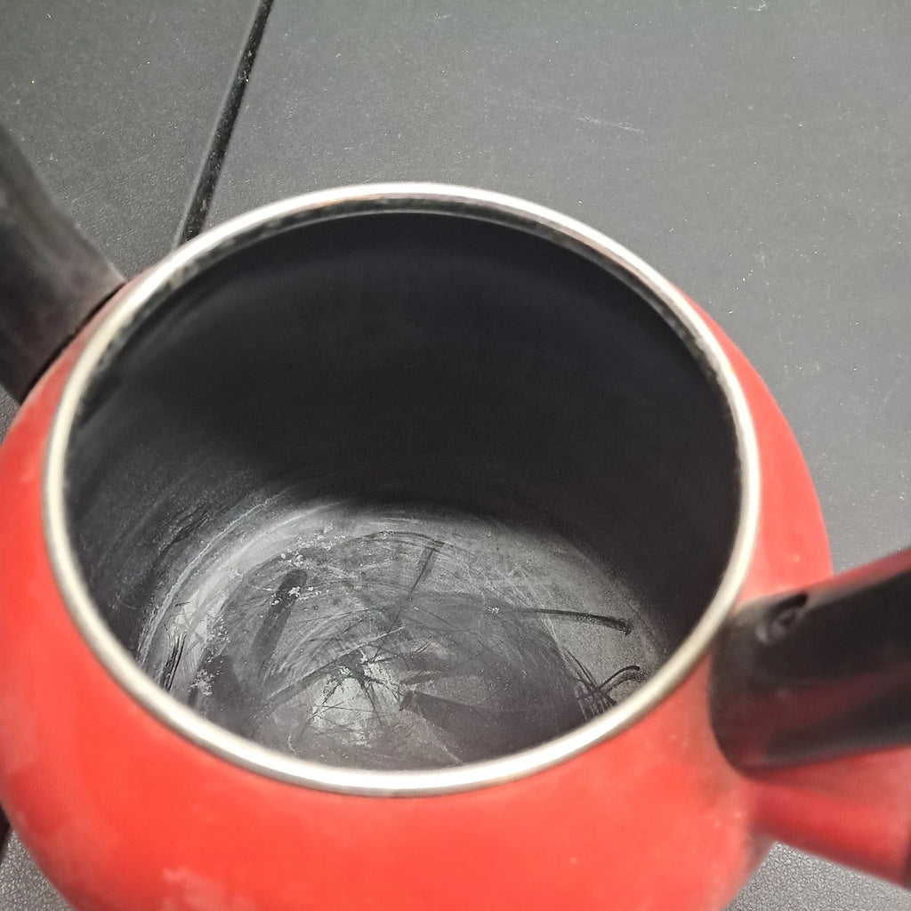 Copco Red Whistling Tea Kettle 2 Qt. Porcelain  used  good condition