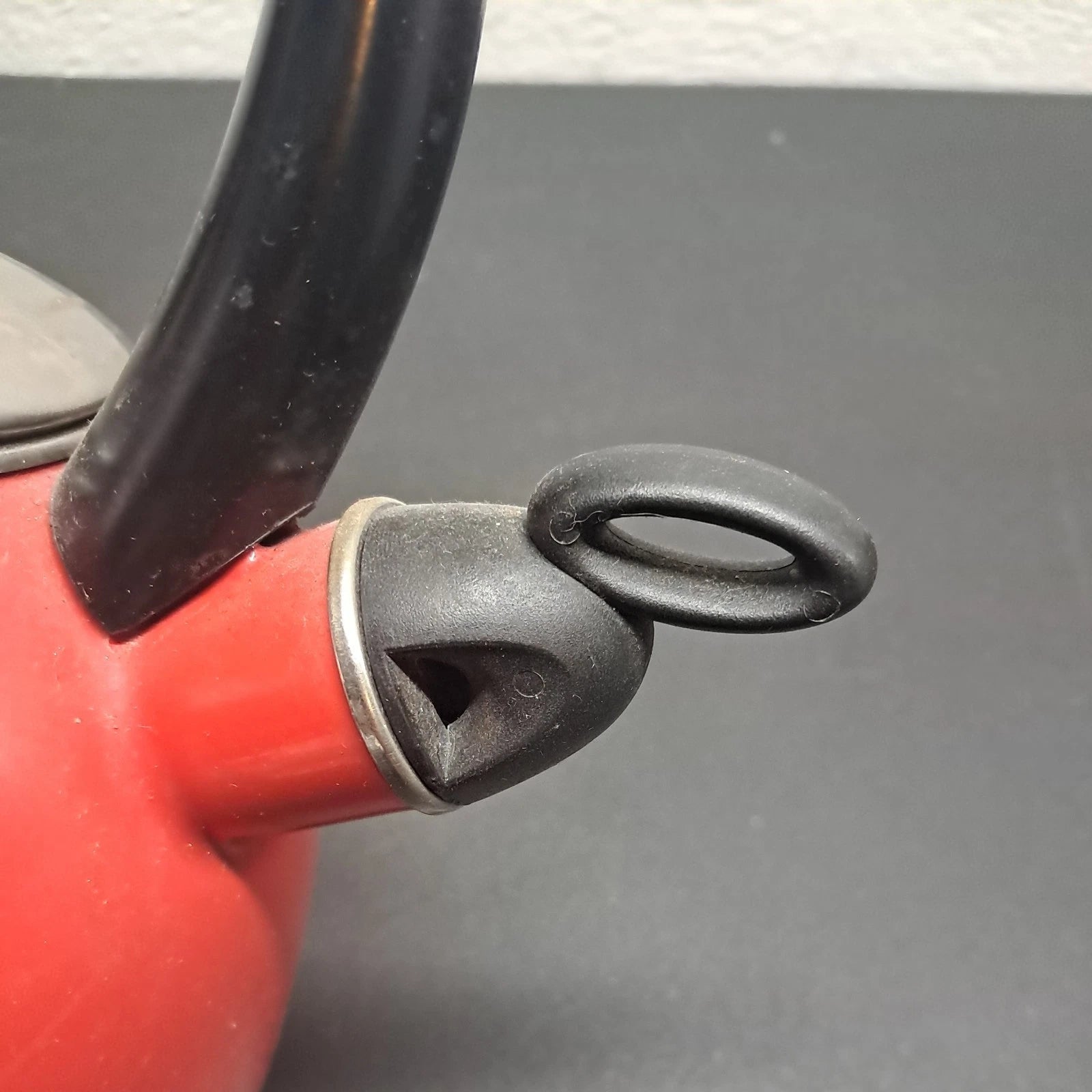 Copco Red Whistling Tea Kettle 2 Qt. Porcelain  used  good condition