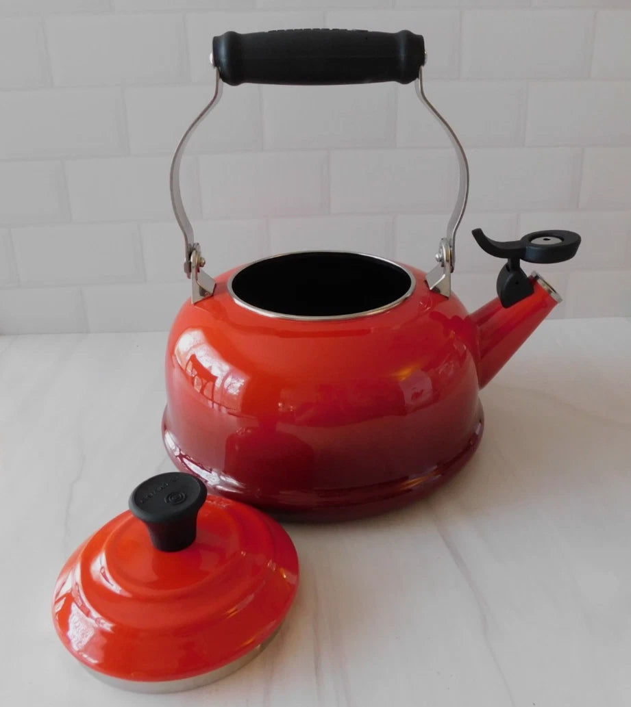 Le Creuset Enamel on Steel 1.7 Quart Whistling Tea Kettle in Cerise - New