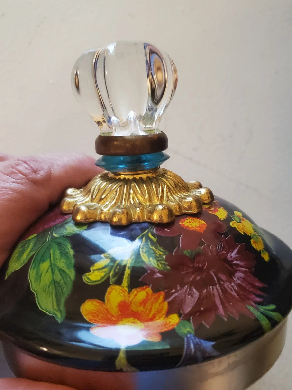 Mackenzie-Childs Black Flower Market Teapot Halloween Autumn Fall 3 QT Quart