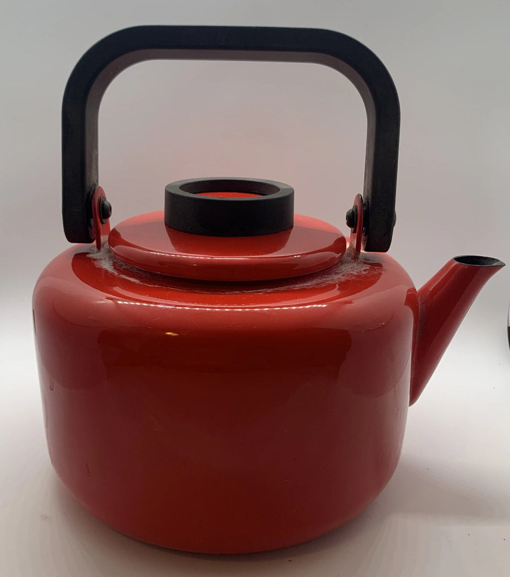 Mid century modern vintage Dansk Gunnar Cyren tea pot kettle early 70s enamelRed