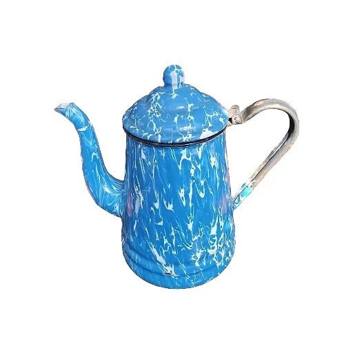 Vintage French Blue Splatterware Enamel Pitcher Perfectly Primitive Coffee...