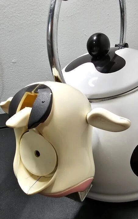 Vintage M Kamenstein Cow Tea Kettle With Bell Enamel Whistling Teapot