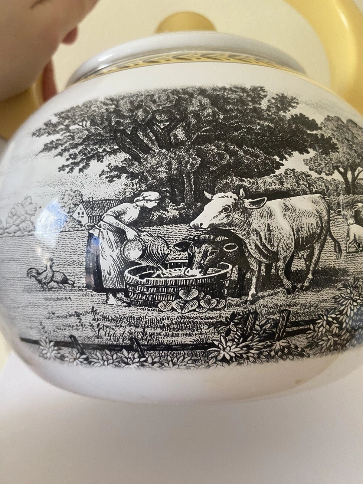 Rare Vintage Villeroy & Boch Audun Ferme Enamel Tea Kettle Teapot AS IS