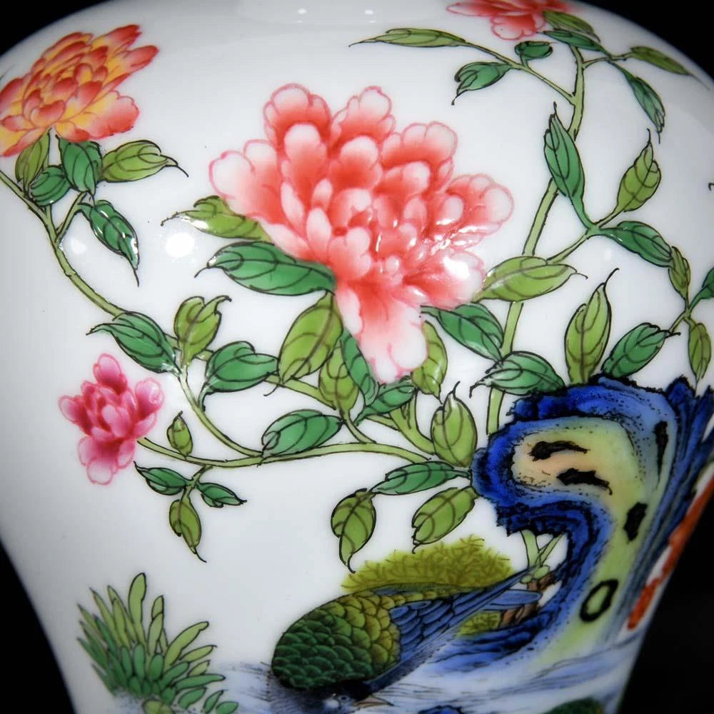 Yongzheng Signed Old Chinese Colour Enamel Vase W/bird N3639