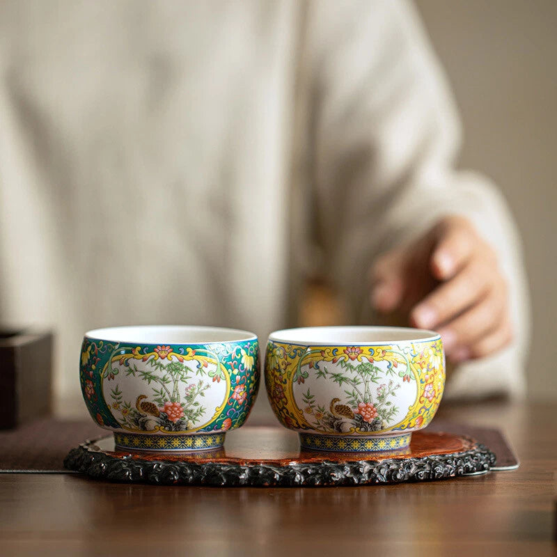 Dehua mutton Fat Jade Porcelain Teacup Enamel Ceramic Tea Set