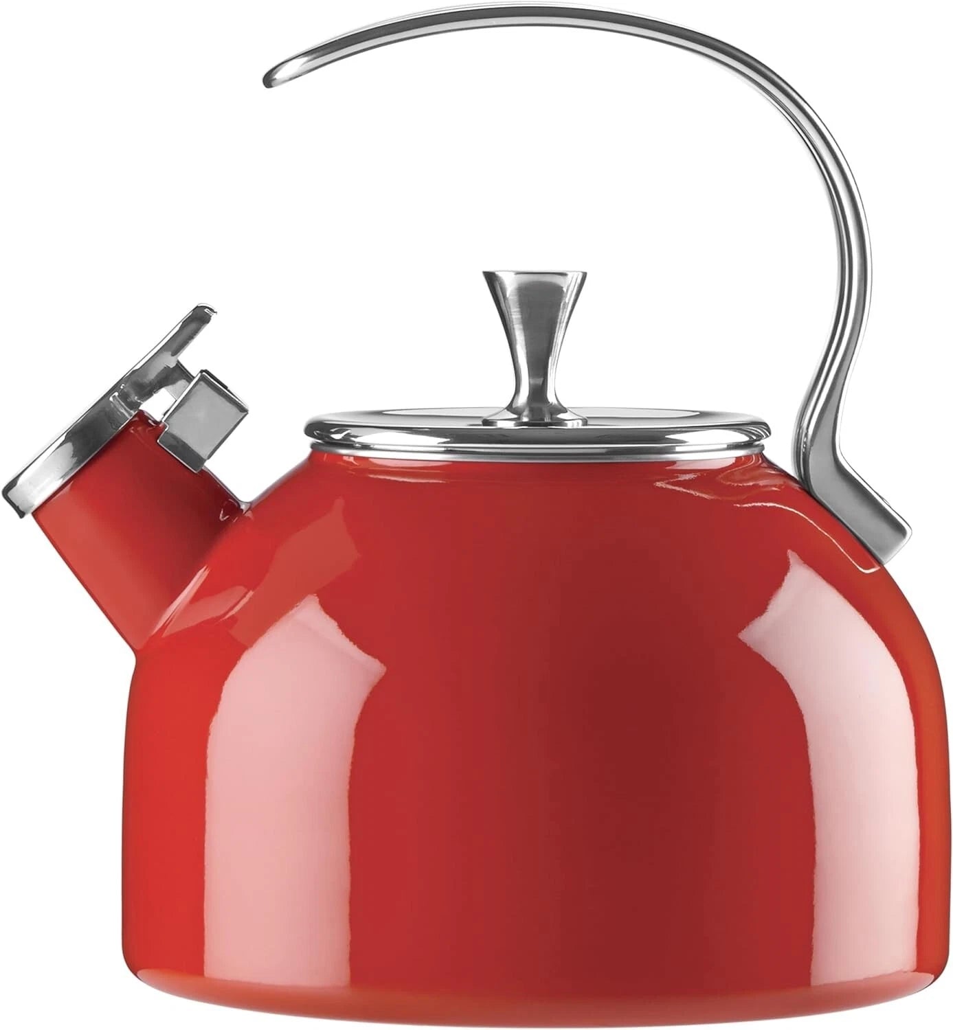 Vibrant Red Enamel Tea Kettle - 2.5 Quart Capacity for Fashionable Serving