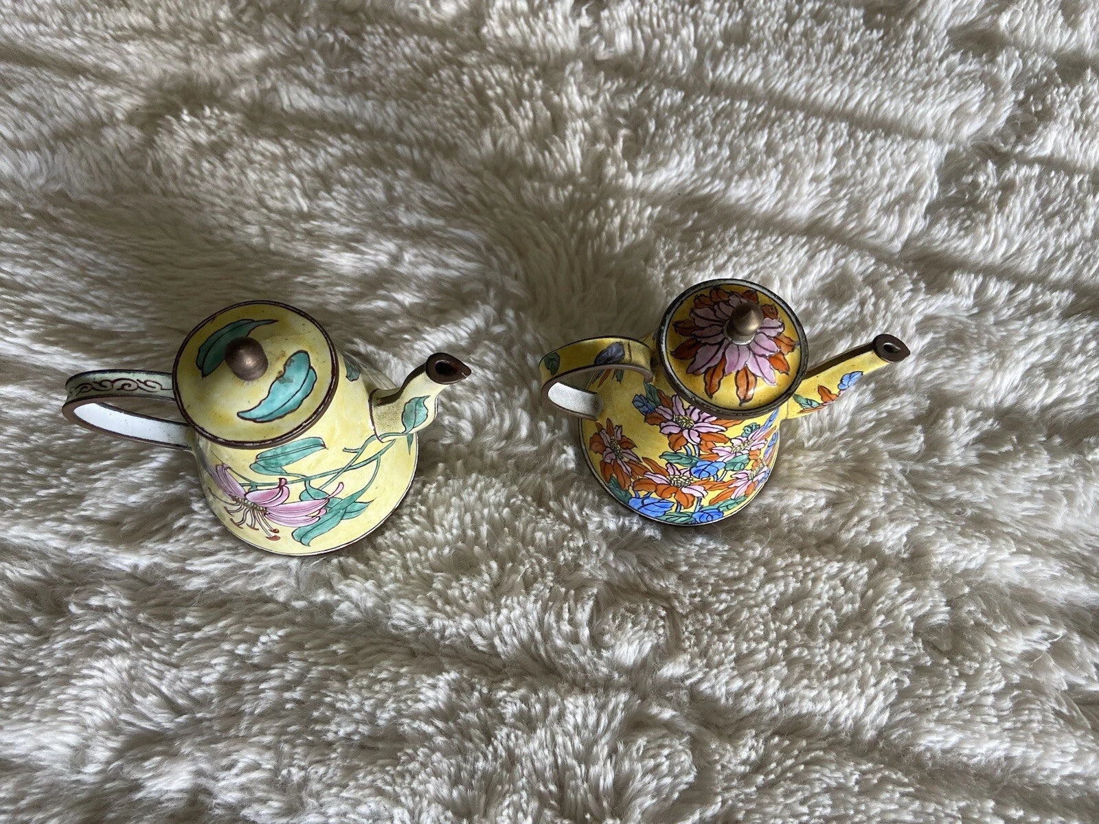Collector’s Hand Painted Enamel Teapot Flowers  Butterflies Kelvin Chen Unsigned