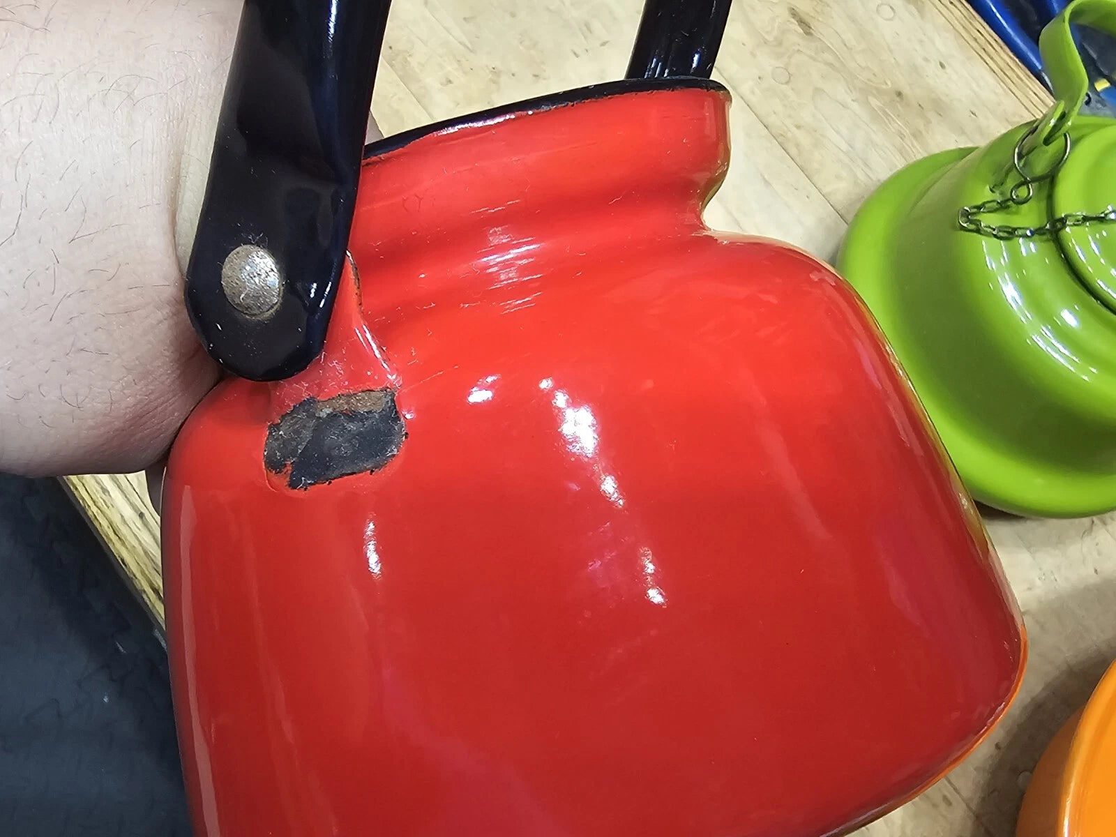 Lot Of 3 Cousances Teapots & BOWL Red & Orange Beautiful Similar To Le Creuset