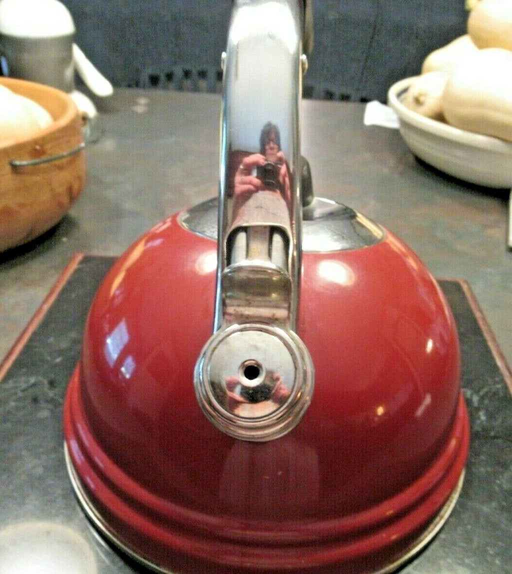 Calidad 2.5L Professional Quality Red Enamel Stainless Whistling Teapot Kettle
