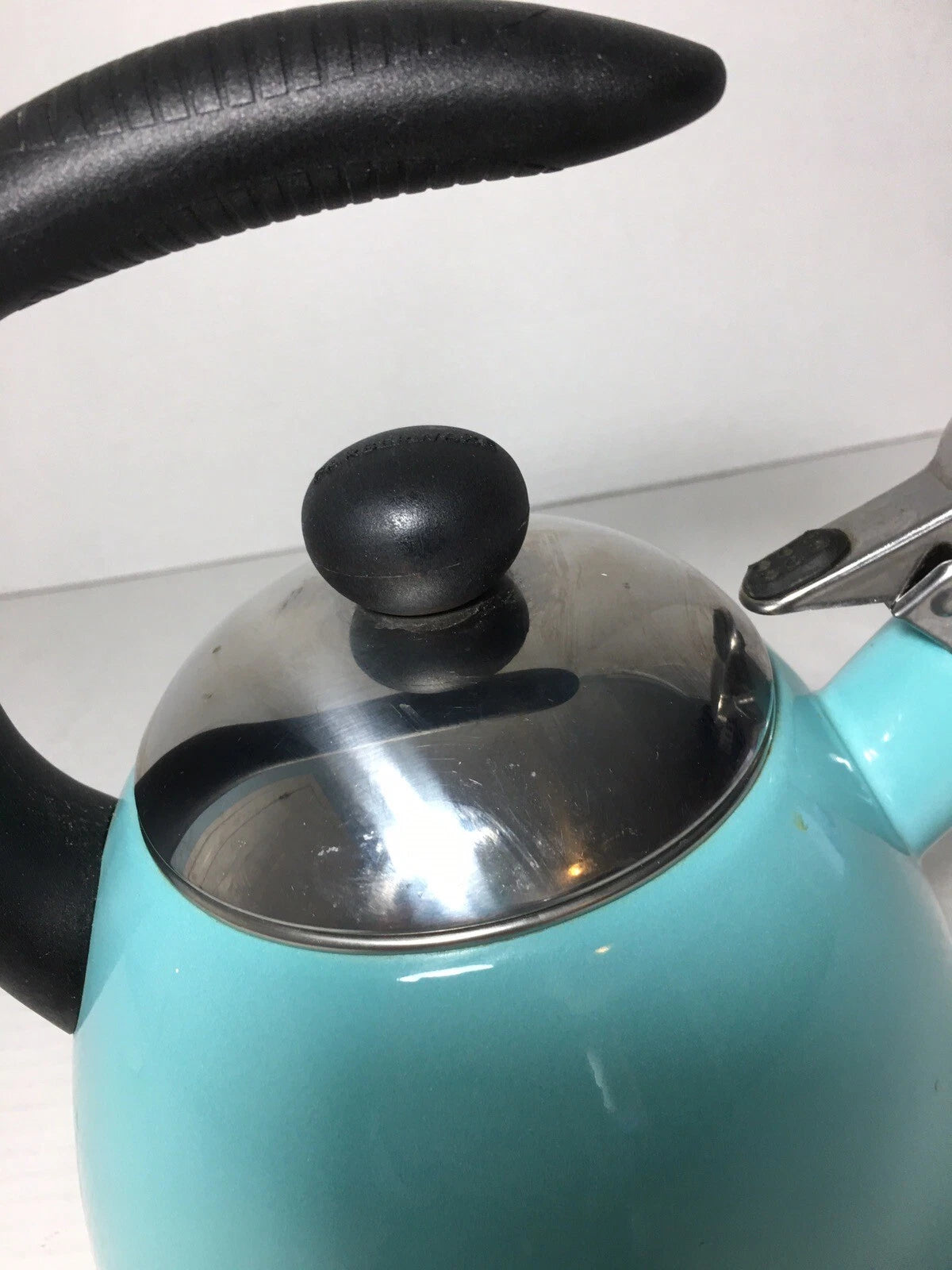 Turquoise Blue Farberware Whistling Enamel Tea Kettle 10 Cup Aqua Blue