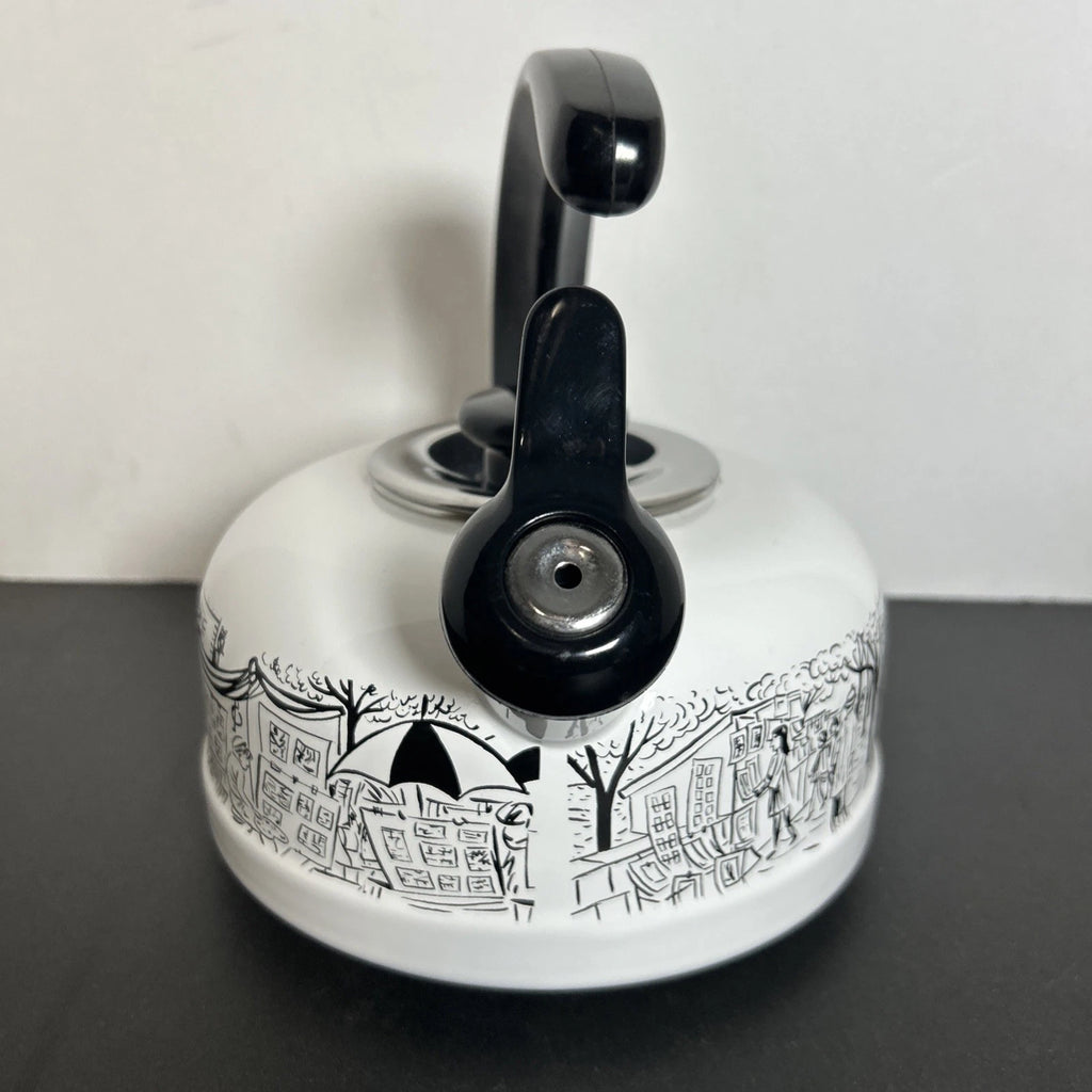 Vintage Mikasa Enamelware Parisian Scenes Whistling Tea Kettle