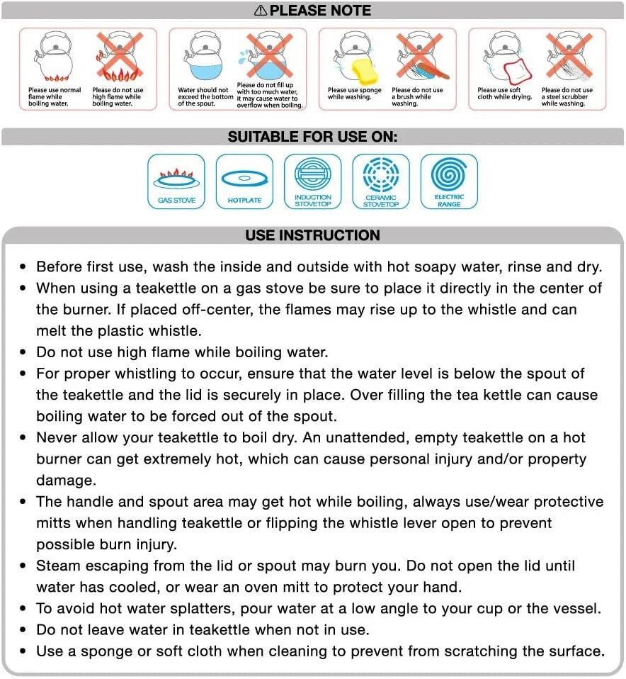 Enameled Zebra Whistling Tea Kettle, 2.3 quarts, Black/White