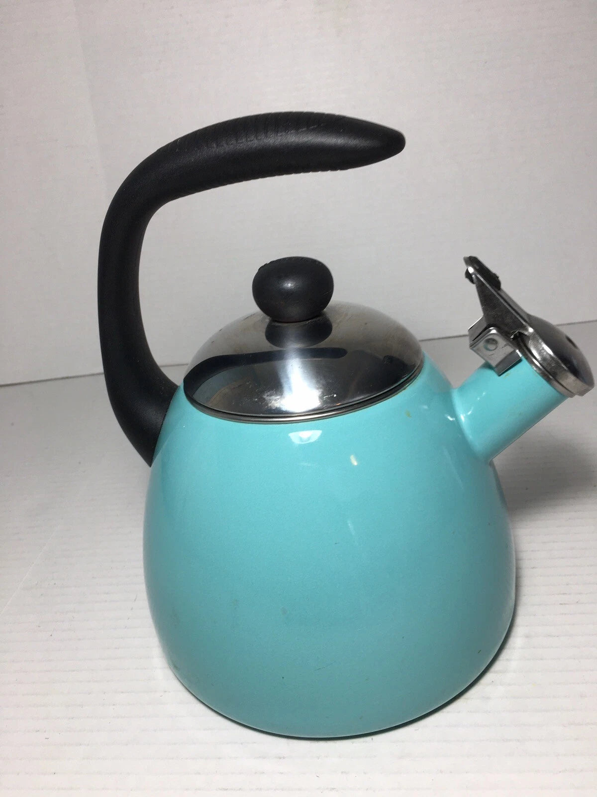 Turquoise Blue Farberware Whistling Enamel Tea Kettle 10 Cup Aqua Blue