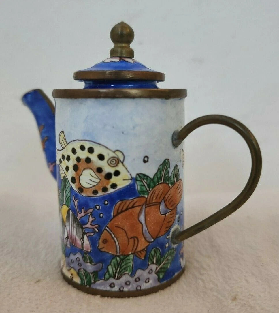 Empress Arts Miniature Enamel Teapot Ocean Sea Fish