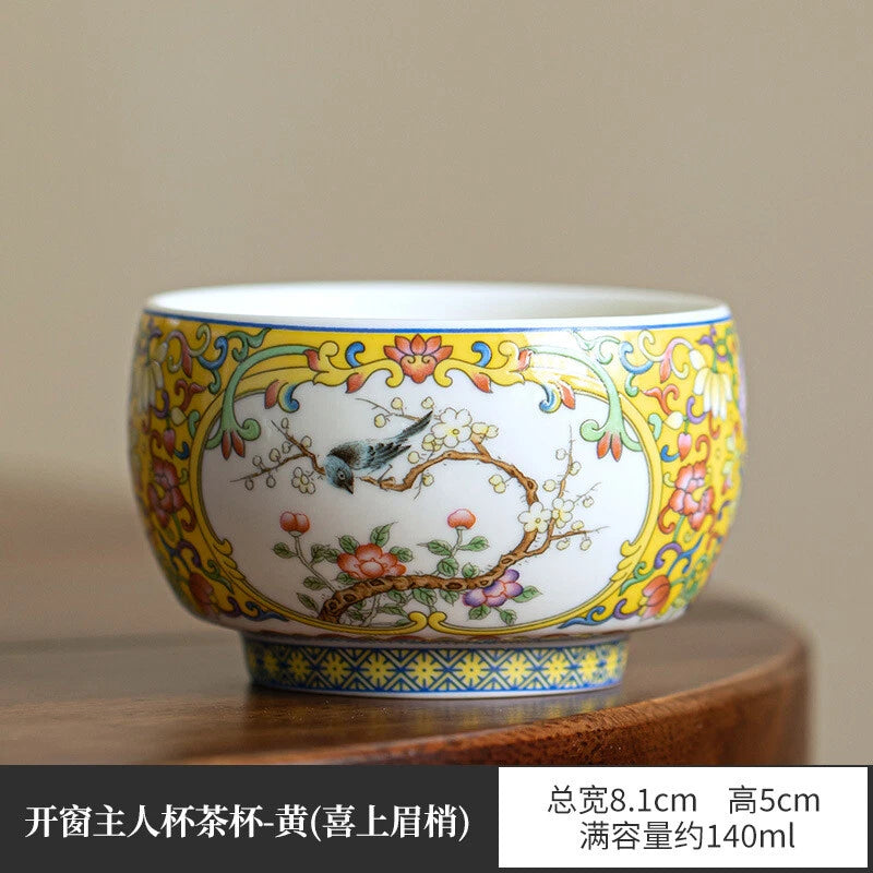 Dehua mutton Fat Jade Porcelain Teacup Enamel Ceramic Tea Set
