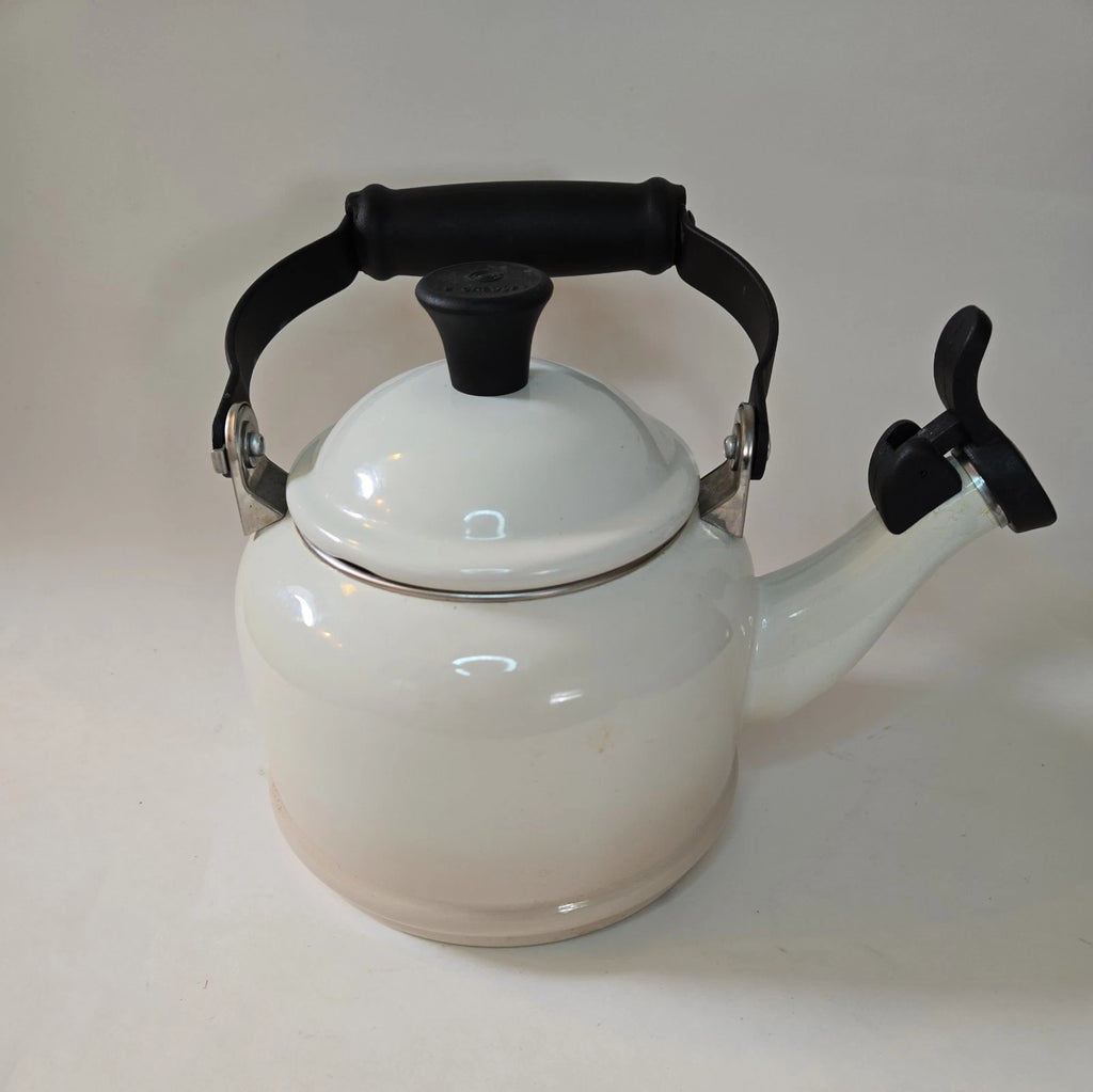Vintage Le Creuset Whistling Tea Kettle White Enamel Steel 1.25  - Enamel/Steel