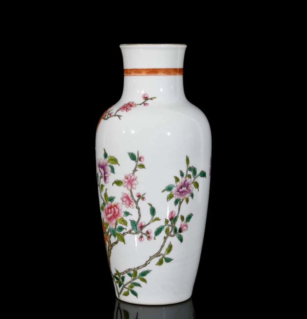 Yongzheng Signed Pair Old Chinese Colour Enamel Vase W/flower N3363