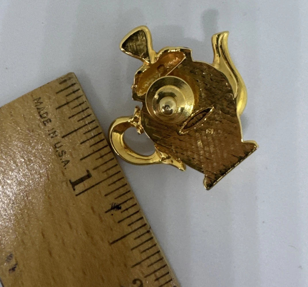 Vtg AVON Teapot Brooch Pin Blue White Gold Enamel New In Box 1.5”