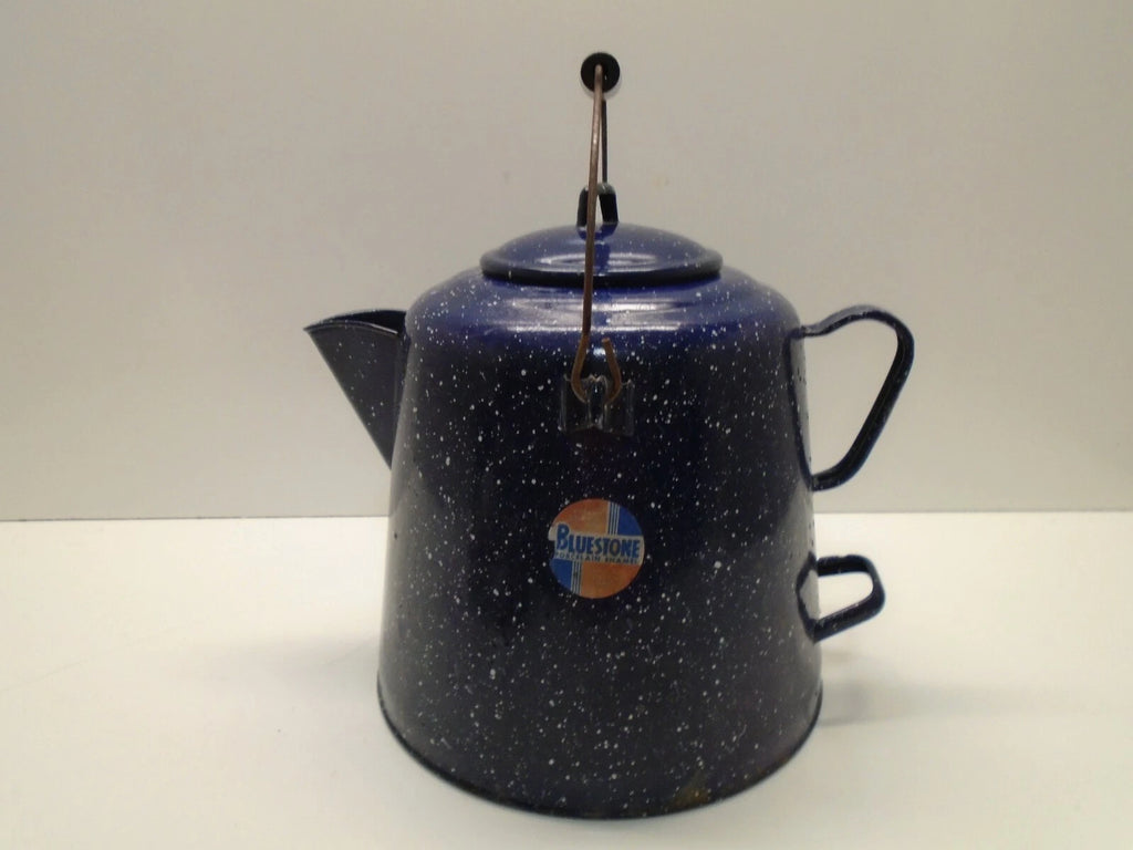Vintage Dark BLUE GRANITEWARE Enamelware Enamel Coffee Tea Pot 12" Tall