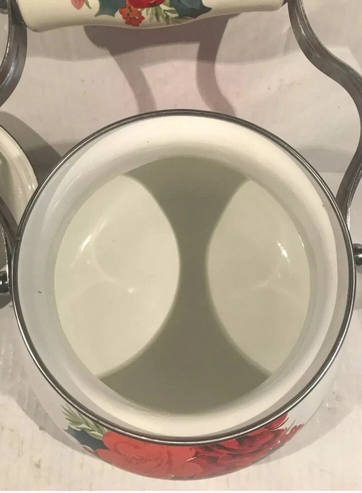 Pioneer Woman 1.9 Quart Tea Kettle Enamel on Steel Cheerful Rose Floral Design-2